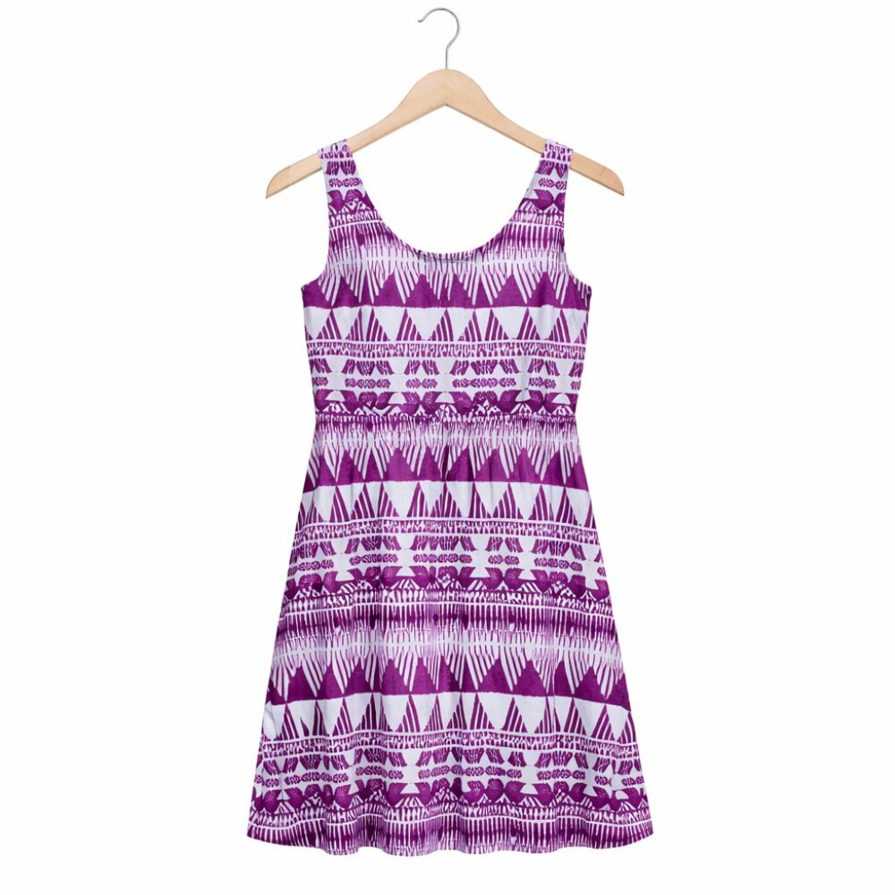 New York & Company Purple Ikat Fit & Flare Sleeveless Dress Size L